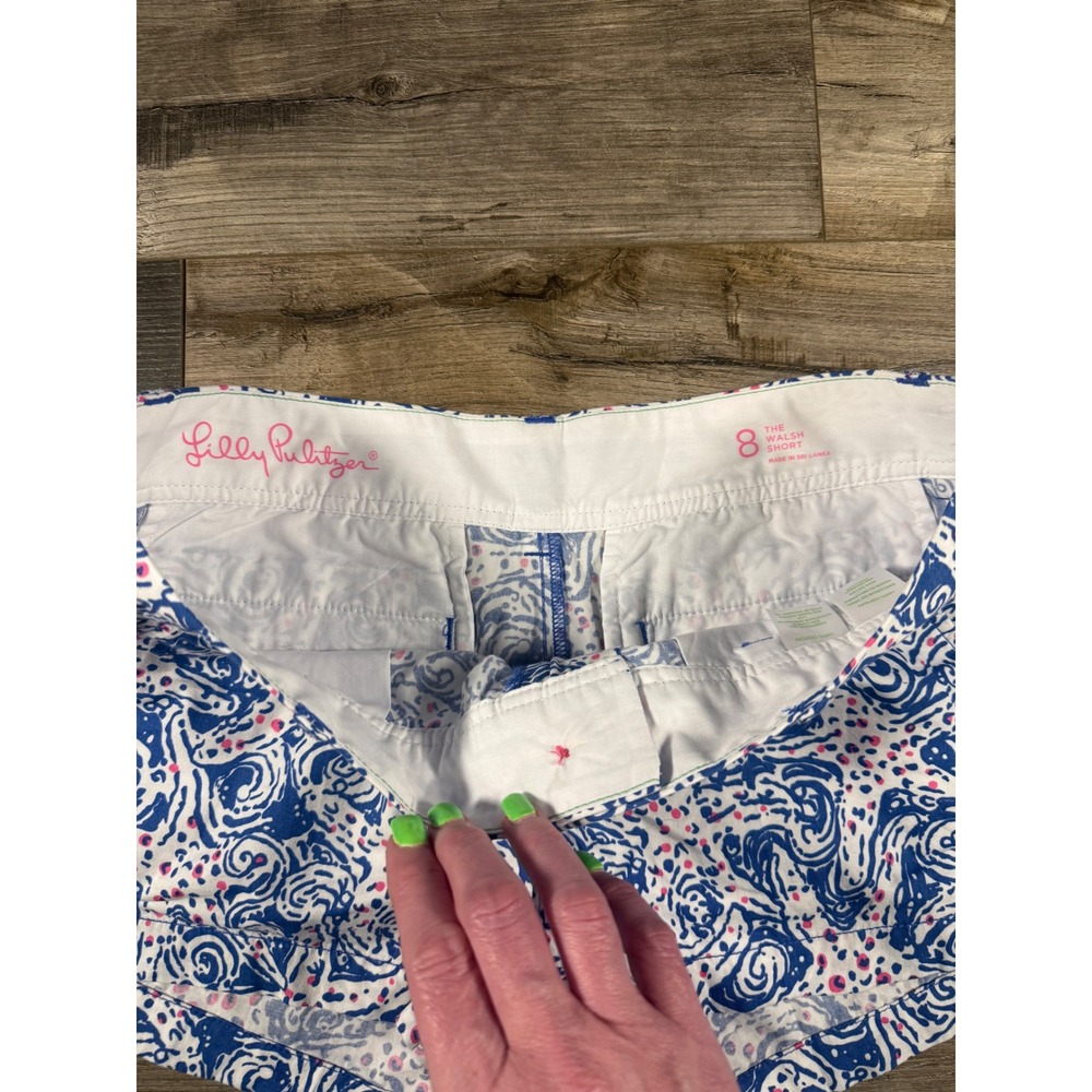 Lilly Pulitzer Walsh Shorts Size 8 Blue White Print Cotton Flat Front - Picture 4 of 8